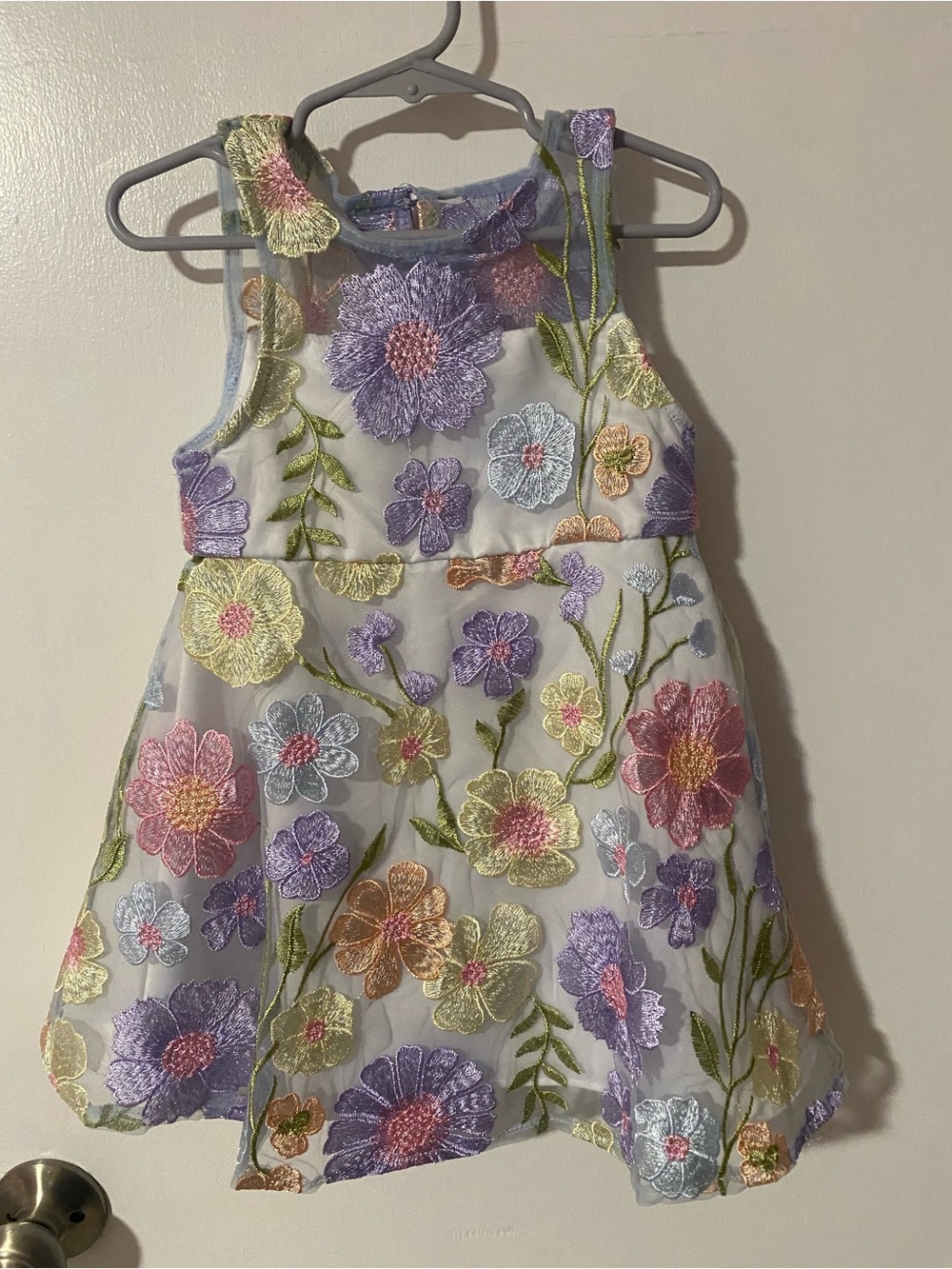 Rare Editions Floral Embroidered Sheer Overlay Dress